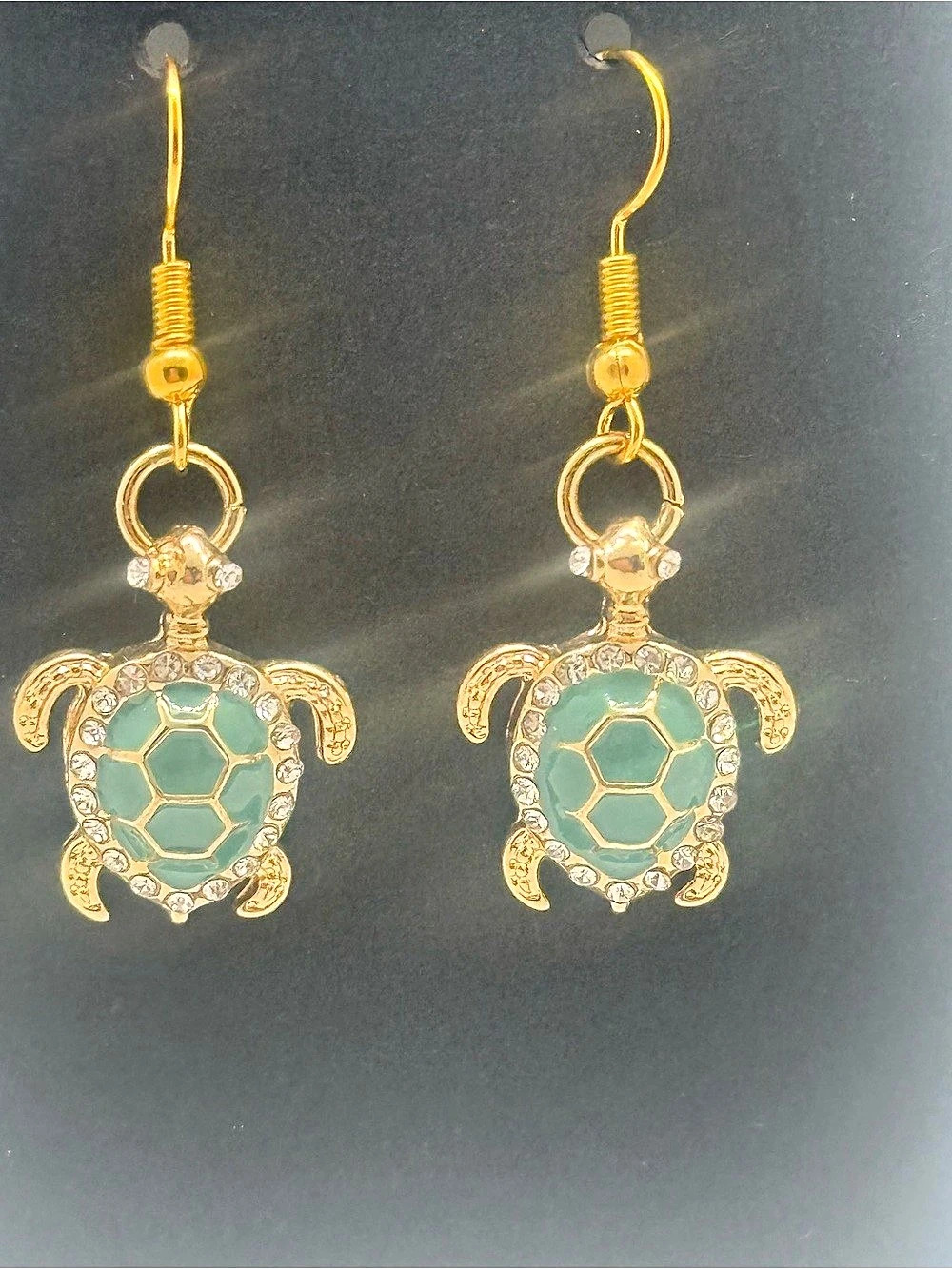 Turtle Earrings in Gold & Green
